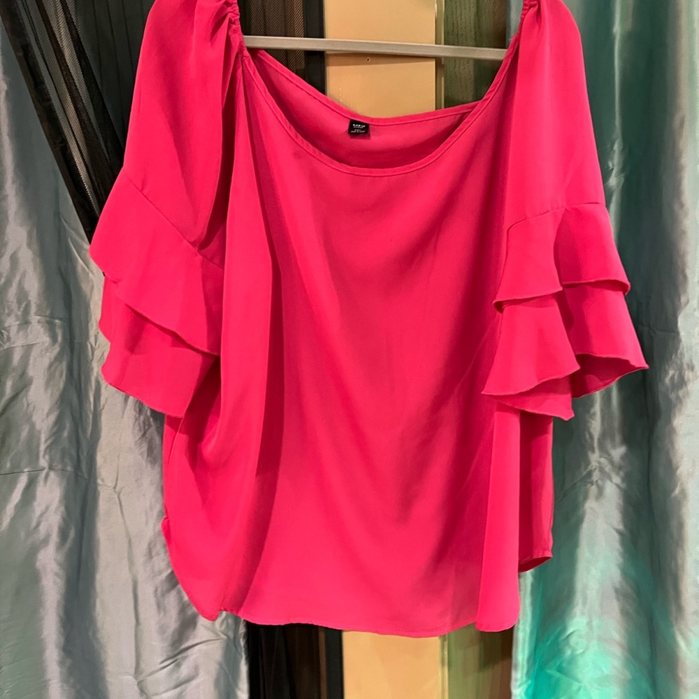 SHEIN Pink Flutter Sleeve Ruffled Blouse